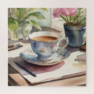 Aquarell-Vintage-Teetasse Puzzle
