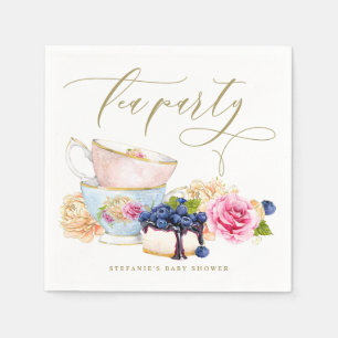 Aquarell-Vintage-Teetassen-Teeparty-Baby- Shower Serviette