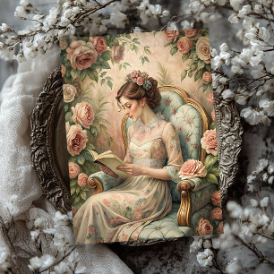 Aquarell Vintage Viktorianische Frau, die ein Buch Seidenpapier