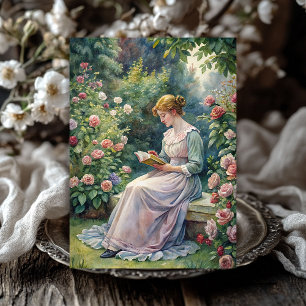 Aquarell Vintage Viktorianische Frau, die ein Buch Seidenpapier