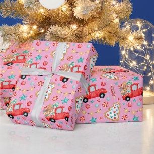 Aquarell-vintage-Weihnachts-LKW mit Süßigkeiten Geschenkpapier