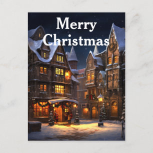 Aquarell-vintage-Weihnachts-Winterdorfszene Feiertagspostkarte