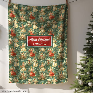 Aquarell Vintage Weihnachtsengel Pastellfarben Fleecedecke