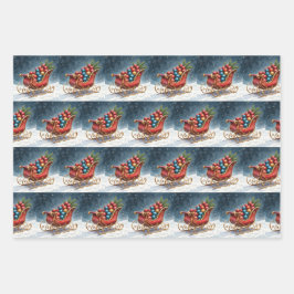 Aquarell-Vintage-Weihnachtsschlitten Geschenkpapier Set