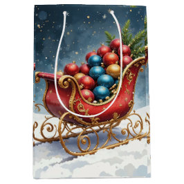 Aquarell Vintage Weihnachtsschlitten Mittlere Geschenktüte