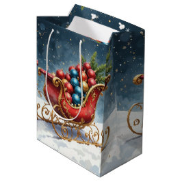 Aquarell Vintage Weihnachtsschlitten Mittlere Geschenktüte