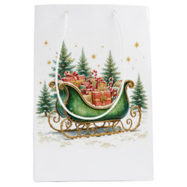 Aquarell Vintage Weihnachtsschlitten Mittlere Geschenktüte