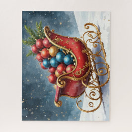 Aquarell Vintage Weihnachtsschlitten Puzzle