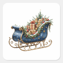 Aquarell Vintage Weihnachtsschlitten Quadratischer Aufkleber