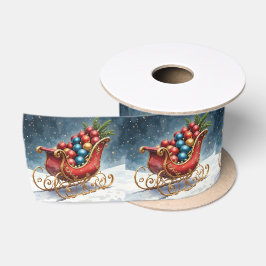 Aquarell Vintage Weihnachtsschlitten Satinband