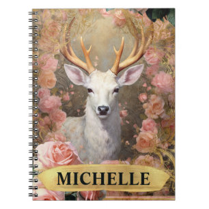 Aquarell-Vintage Weiße Hirsche und rosa Rosen Notizblock