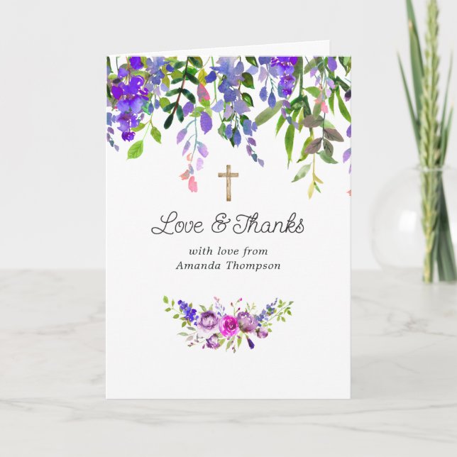 Aquarell Violette Blumen Konfirmation Dankeskarte (Vorderseite)