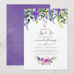 Aquarell-Violette-Floral-Sip-and-See-Einladung Einladung