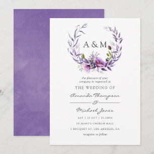 Aquarell-Violette-Mohn-Blumen-Hochzeitseinladung Einladung