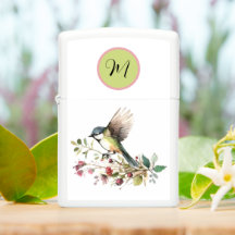 Aquarell-Vogel mit Blumenästen und Monogramm