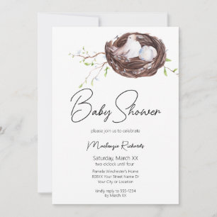 Aquarell-Vogel-Nest und Eier Baby Shower Einladung