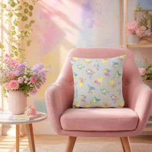 Aquarell-Vögel und Blumen Muster handgezeichnet Kissen