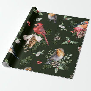 Aquarell-Vögel Weihnachtsmuster Geschenkpapier
