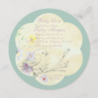Aquarell-Vogelbaby PK-Babyparty-Einladung
