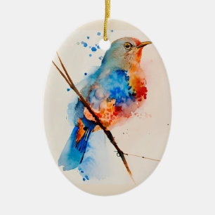 Aquarell-Vogelmalerei Leinwand Wandkunst Blauer Vo Keramik Ornament