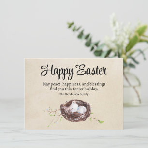Aquarell-Vogelnest mit Eiern Rustikal Frohe Ostern Karte