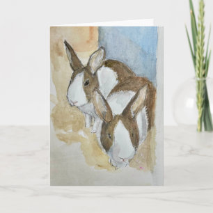 Aquarell von 2 holländischen Kaninchen auf Grußkar Karte