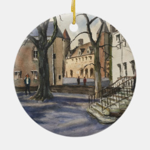 Aquarell von Brügge Belgien an einem sonnigen Tag Keramik Ornament