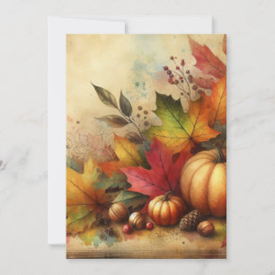 Aquarell von Kürbissen und Herbstlaub im Vintage-S Einladung