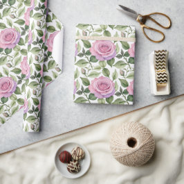 Aquarell von rosa und lavendelfarbenen Rosen Geschenkpapier
