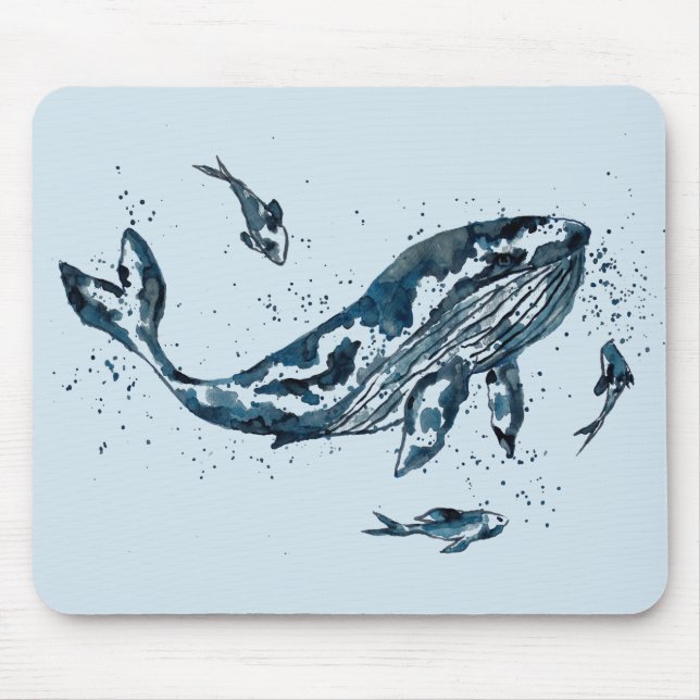 Aquarell-Wal-blaue Mausunterlage Mousepad (Vorne)