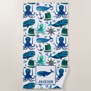 Aquarell-Wal-Kraken-Muster scherzt See Strandtuch