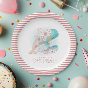 Aquarell-Wal-Mädchen-Baby-Party mit Blumenmotiv Pappteller