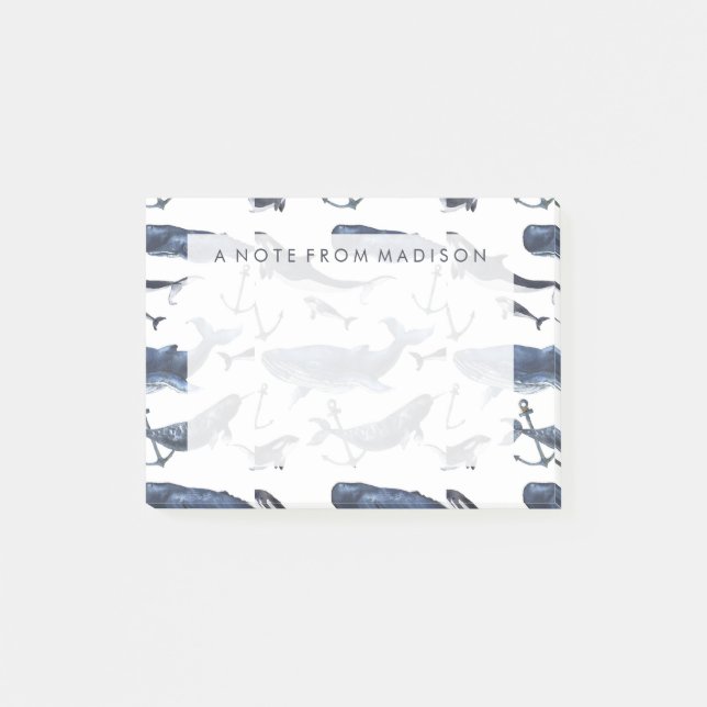 Aquarell-Wal-u. Anker-Muster Post-it Klebezettel (Vorderseite)