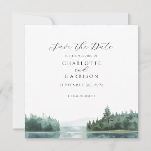 Aquarell Wald Bergsee Save the Date Einladung