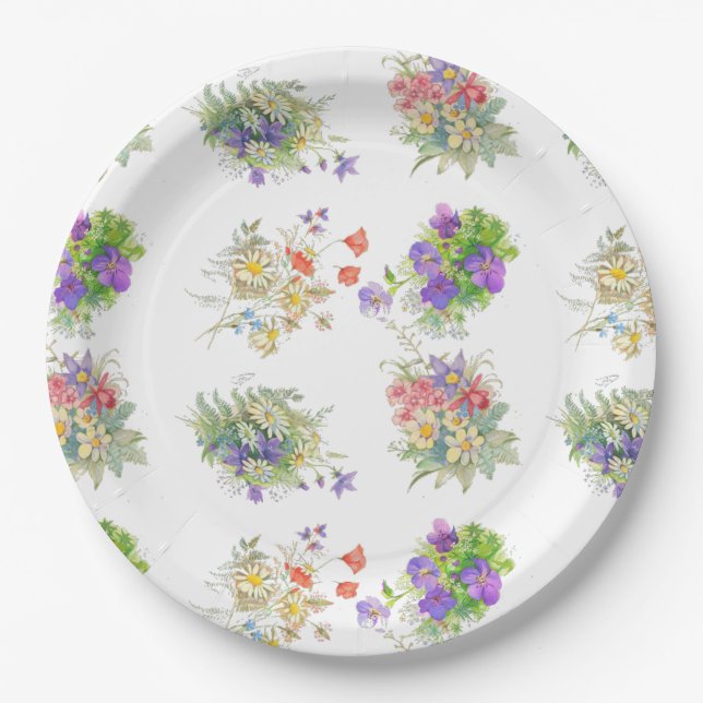 Aquarell-Wald-Blumen-Muster Pappteller (Vorderseite)