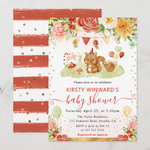 Aquarell Wald Eichhörnchen Babyparty Einladung
