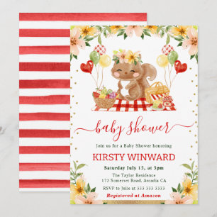 Aquarell Wald Eichhörnchen Picknick Babyparty Einladung