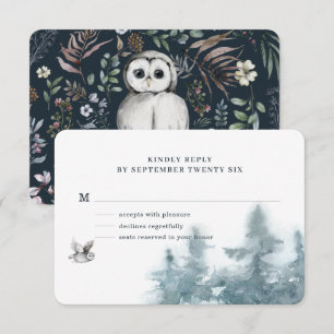Aquarell-Wald-Eule-Botanik RSVP Karte