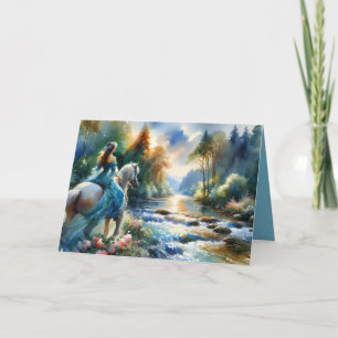 Aquarell-Wald-Fluss-Reiterin-Traumlandschaft Karte