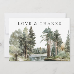 Aquarell-Wald-Forst-See-Hochzeitsfoto Dankeskarte