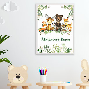 Aquarell-Wald-Forsttiere Grünpflanzen Poster