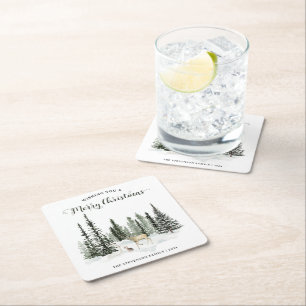 Aquarell Wald Frohe Weihnachten Rechteckiger Pappuntersetzer