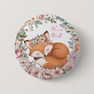 Aquarell Wald Fuchs  Es ist ein Mädchen Button