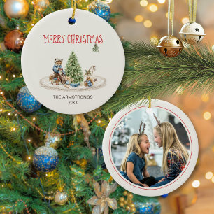 Aquarell-Wald-Fuchs-Weihnachtsbaum-Foto Keramik Ornament
