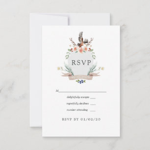 Aquarell-Wald-Lorbeer-Wappen-Hochzeit RSVP Karte