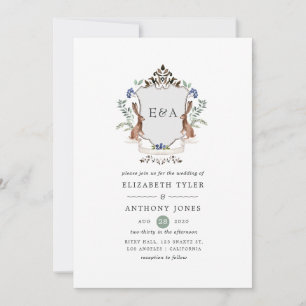 Aquarell-Wald-Lorbeer-Wappen-Monogramm-Hochzeit Einladung