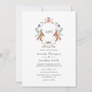 Aquarell-Wald-Lorbeer-Wappen-Monogramm-Hochzeit Einladung
