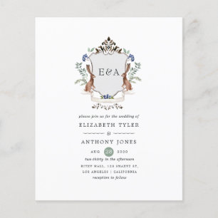Aquarell-Wald-Lorbeer-Wappen-Monogramm-Hochzeit Flyer