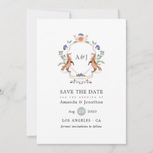 Aquarell-Wald-Lorbeer-Wappen-Monogramm-Hochzeit Save The Date