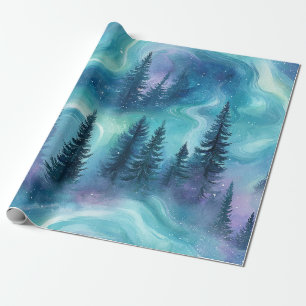 Aquarell-Wald mit Aurora Borealis Geschenkpapier